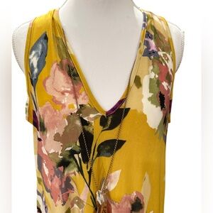 NWT. Mlle Gabrielle Yellow Floral Maxi Dress With Pendant M